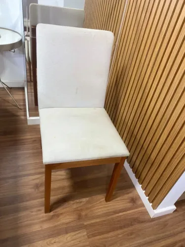 4 cadeiras estofadas madeira e linho para mesa de jantar