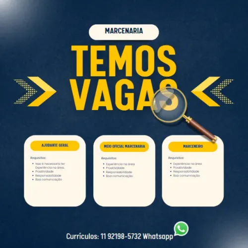 TEMOS VAGAS PARA AREA DE MARCENARIA EM GUARULHOS