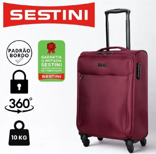 Mala de Viagem Bordo Sestini Ultralight Plus com Rodas duplas 360° e Zíper Expansível