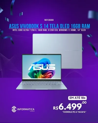 NOTEBOOK ASUS VIVOBOOK S 14 TELA OLED 16GB RAM
