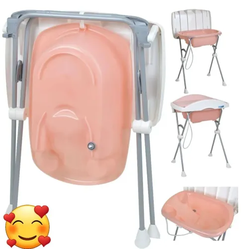 Banheira+trocador Burigotto rosa e branco