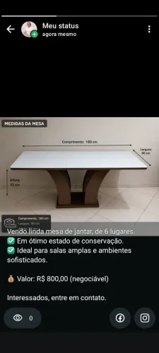 Mesa de jantar 6 a 8 lugares