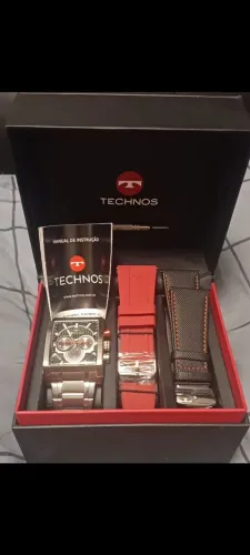 Relógio Masculino Technos Executive Quadrado - Novo Na Caixa Com Pulseiras Extras