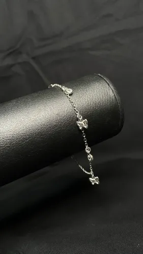 Pulseira de prata borboletas e pontos de luz