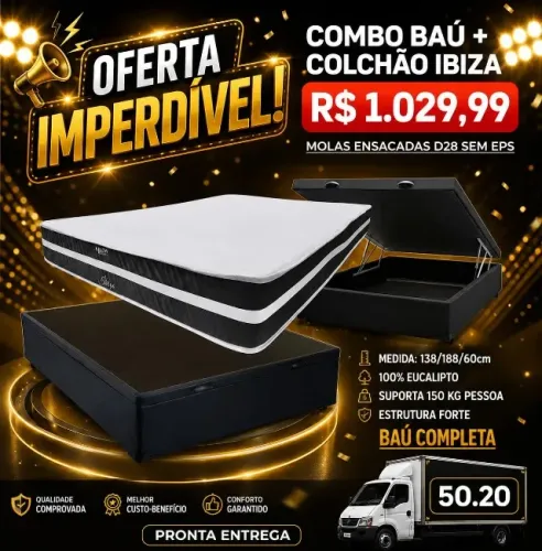 Baú + colchão Casal D28 (Pague na entrega)
