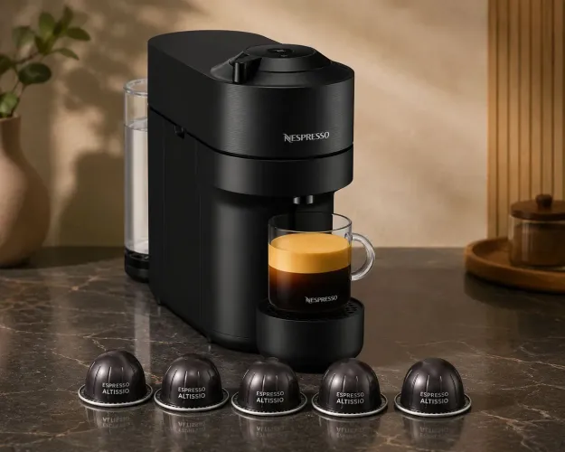 Cafeteira Nespresso Vertuo Pop Preta 110V + 5 Cápsulas + Caixa