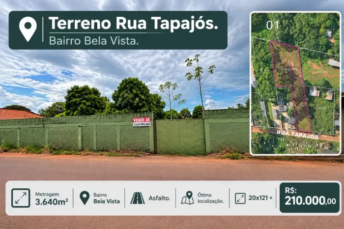 Terreno Rua Tapajós, Bela Vista, asfalto, 3.640m2