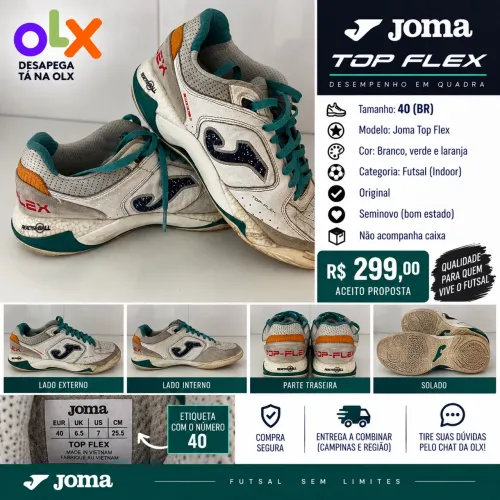 Tênis Joma Top Flex Futsal Branco e Verde Nº 40 Seminovo