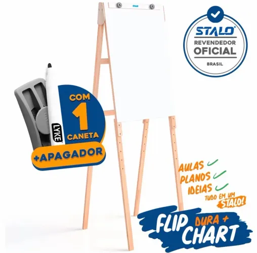 Cavalete Flip Chart em madeira Mdf e lousa Branca com brindes 