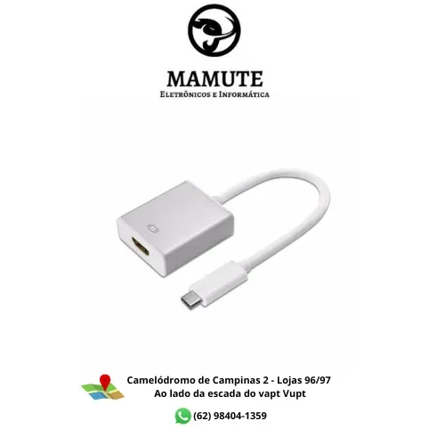 Cabo Adaptador E Conversor USB Tipo C Macho, Para HDMI Femea PC Notebook Monitor