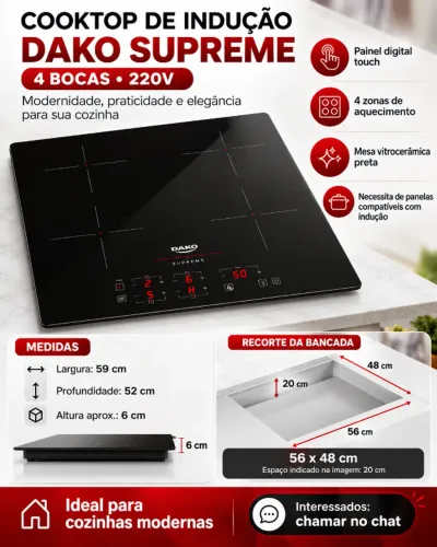 Fogão de INDUÇÃO DAKO - 4 BOCAS - 220V
