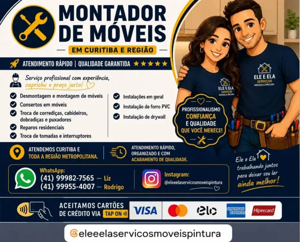 MONTAGEM DE MÓVEIS CONSERTOS INSTALAÇÕES PLANEJADO REDUÇÕES FORRO DE PVC 