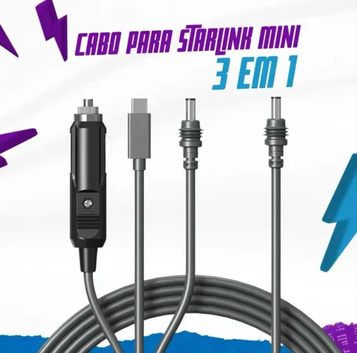 Starlink cabo Mini 3 Em 1 Alimentação 12v 2 Metros