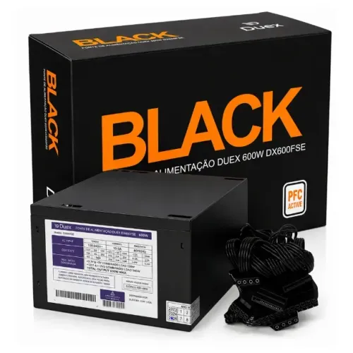 Fonte De Alimentação Atx Duex Black, 600w, Bivolt Manual, Com Cabo, Preto - Dx600fs