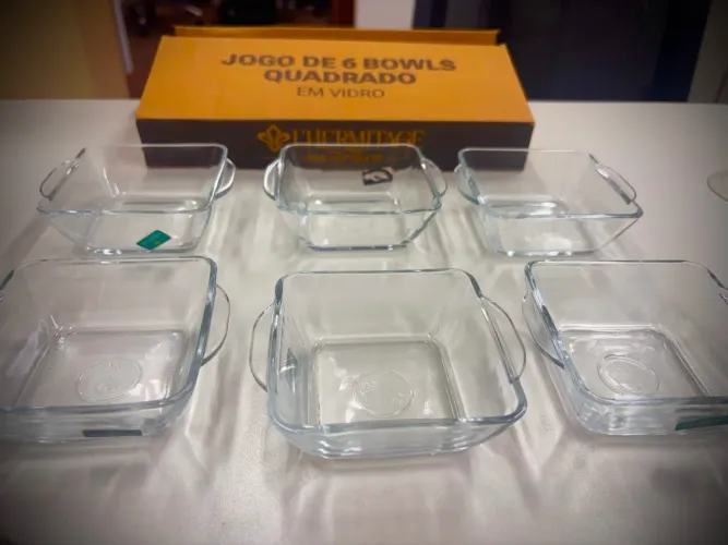 Jogo de 6 Bowls Quadrado em Vidro