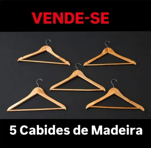 5 Cabides de Madeira com gancho de metal giratório (360°) Tamanho padrão para adultos 5 ud