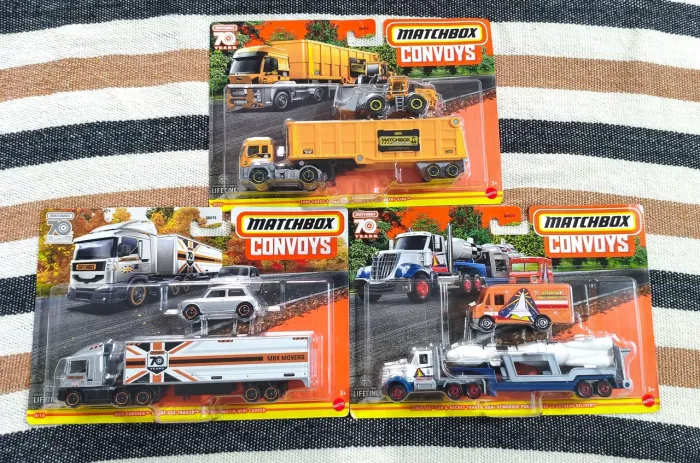 Lot 3 Caminhões Matchbox Convoys - Edição Comemorativa de 70 Anos (Mattel)