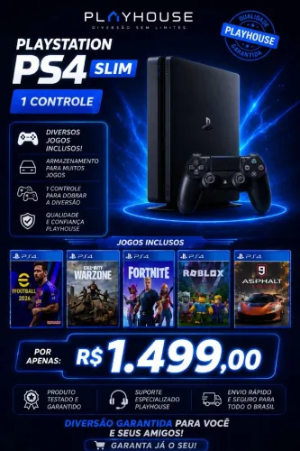 PS4 Slim com jogos e garantia - Playhouse