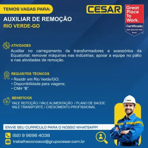 Auxiliar de Remoção - Rio Verde