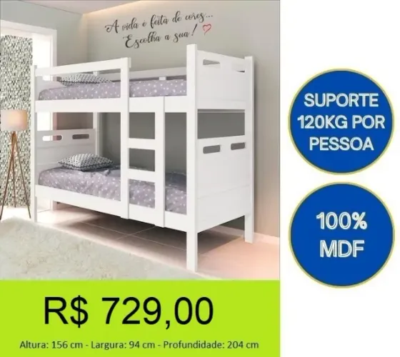 BELICHE - ESCADA INCLUSA -DISPONIVEL EM 2 CORES-100% MDF= FRETE FIXO R$29,00
