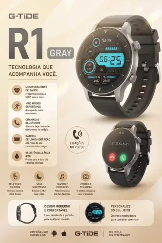 Relógio Smartwatch G-TiDE R1 Gray Original