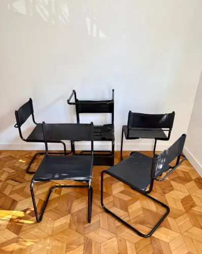 Set de cadeiras vintage estilo Mart Stam em couro natural.