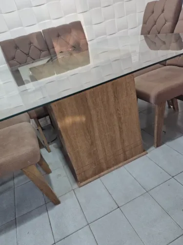 Mesa de jantar 8 cadeiras tampo de vidro