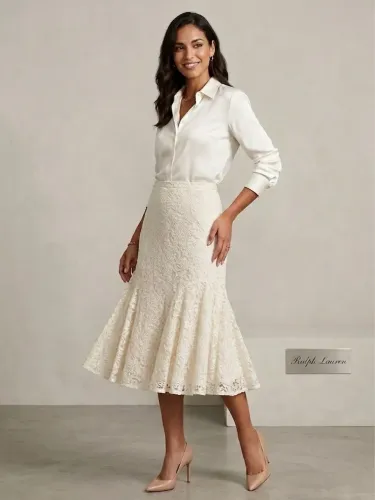 Saia midi renda tam 2P ( PP / P ) bege claro Rauph Lauren