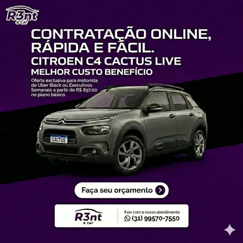 Alugo Citroen C4 Cactus Live 1.6 2021/21 para Uber Black ou Particular.