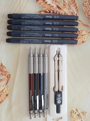 Kit Lapiseira Pentel + Compasso + Caneta Nankin (Arquitetura)