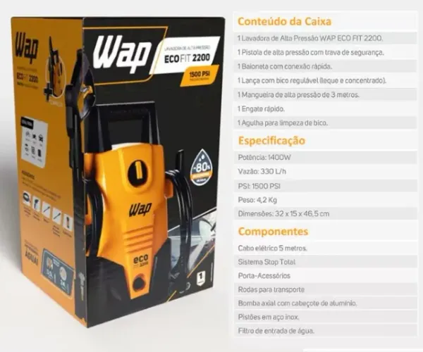 Lavadora de Alta Pressão Wap Eco Fit 2200 - Pressão1.500 psi - 1.400 W 110V-220V