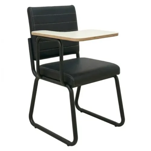 Cadeira Universitária Estofada Com Prancheta Corino Preto Reforçada Premium 35121