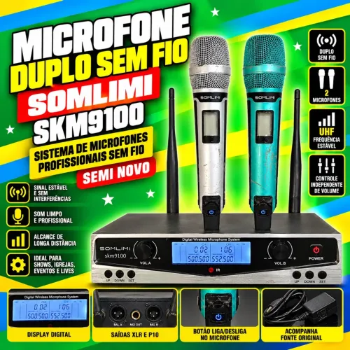 Somlimi Skm9100 Sistema De Microfones Profissionais Sem Fio