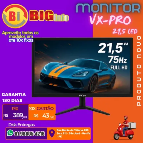 Monitor VXpro 21.5" LED Full HD 1920x1080 HDMI VGA Preto - Em ate 10x Fixas 