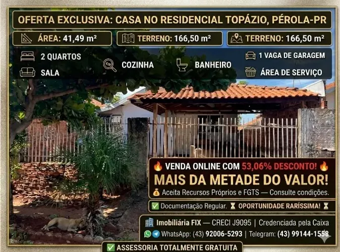 ? MENOS DE R$ 45 MIL! CASA COMPLETA + GARAGEM! FGTS ACEITO!