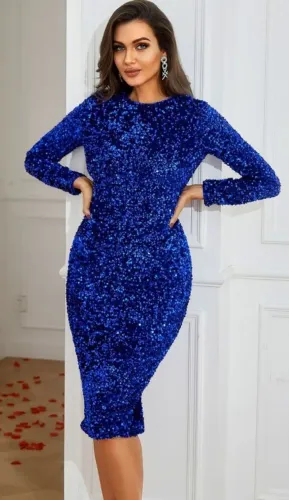 Vestido azul royal paetê lindo!!