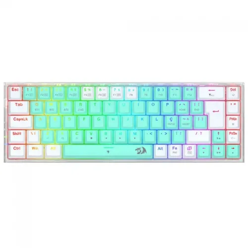 Teclado Mecânico 65% Redragon Castor Pro White/Mint RGB Bluetooth/Wireless - WZetta