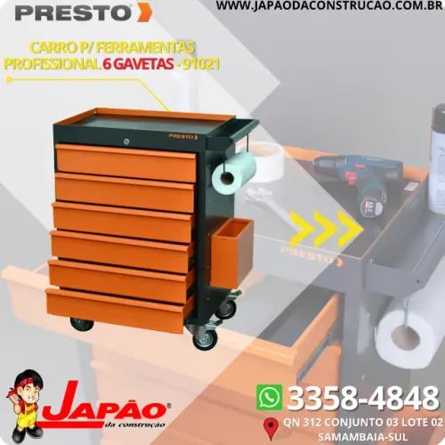 Carrinho de Ferramentas 6 Gavetas Profissional Reforçado Presto