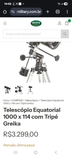 greika Telescópio Newtoniano Equatorial 1000X114mm com Tripé e Acessórios