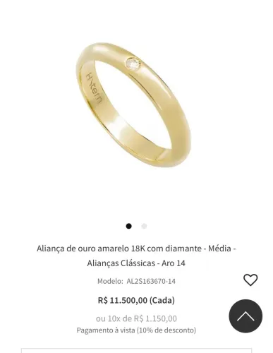 Aliança de ouro amarelo 18K com diamante da H.Stern.