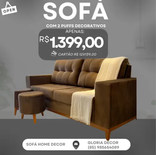 Sofá com 2 puff o cliente escolhe a cor