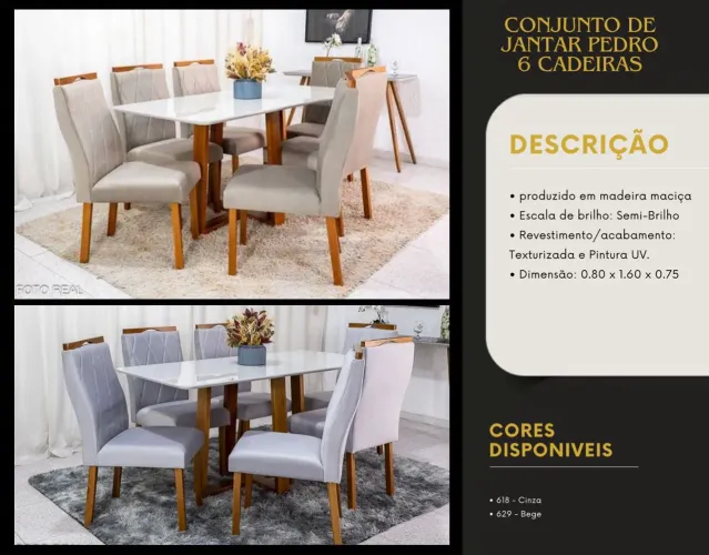 Mesa de Jantar 160x80 Com 6 Cadeiras 