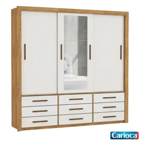 Guarda Roupa Anjos Cinamomo/Off C/ 1 Espelho Carioca Móveis - Entrega Rápida! 