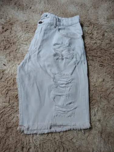 Short Jeans Branco Desfiado