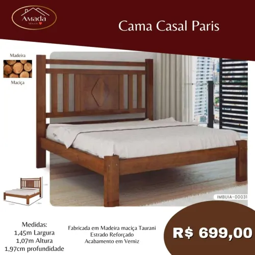 Cama Casal Paris em Madeira Maciça - à pronta entrega 