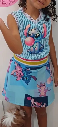 Conjunto Stitch brilho - Camiseta e short Saia