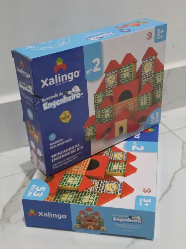 Blocos de madeira infantil Xalingo N°2 Brincando de engenheiro 53 Peças (Novo) 