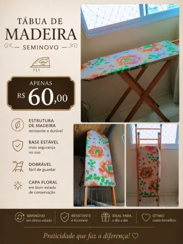 Tábua de Passar Roupa de Madeira.  VENDO!