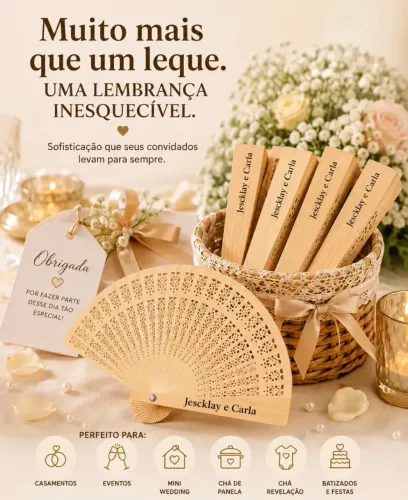 Leque de Madeira Personalizado - Lembrança Elegante para Casamentos e Eventos