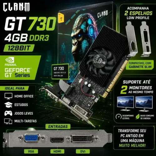 Placa De Vídeo Nvidia Gamer Geforce Gt730 4gb Ddr3 128 Bit